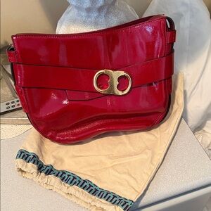 Tory Burch Shiny Red Shoulder Bag with Gold Accent